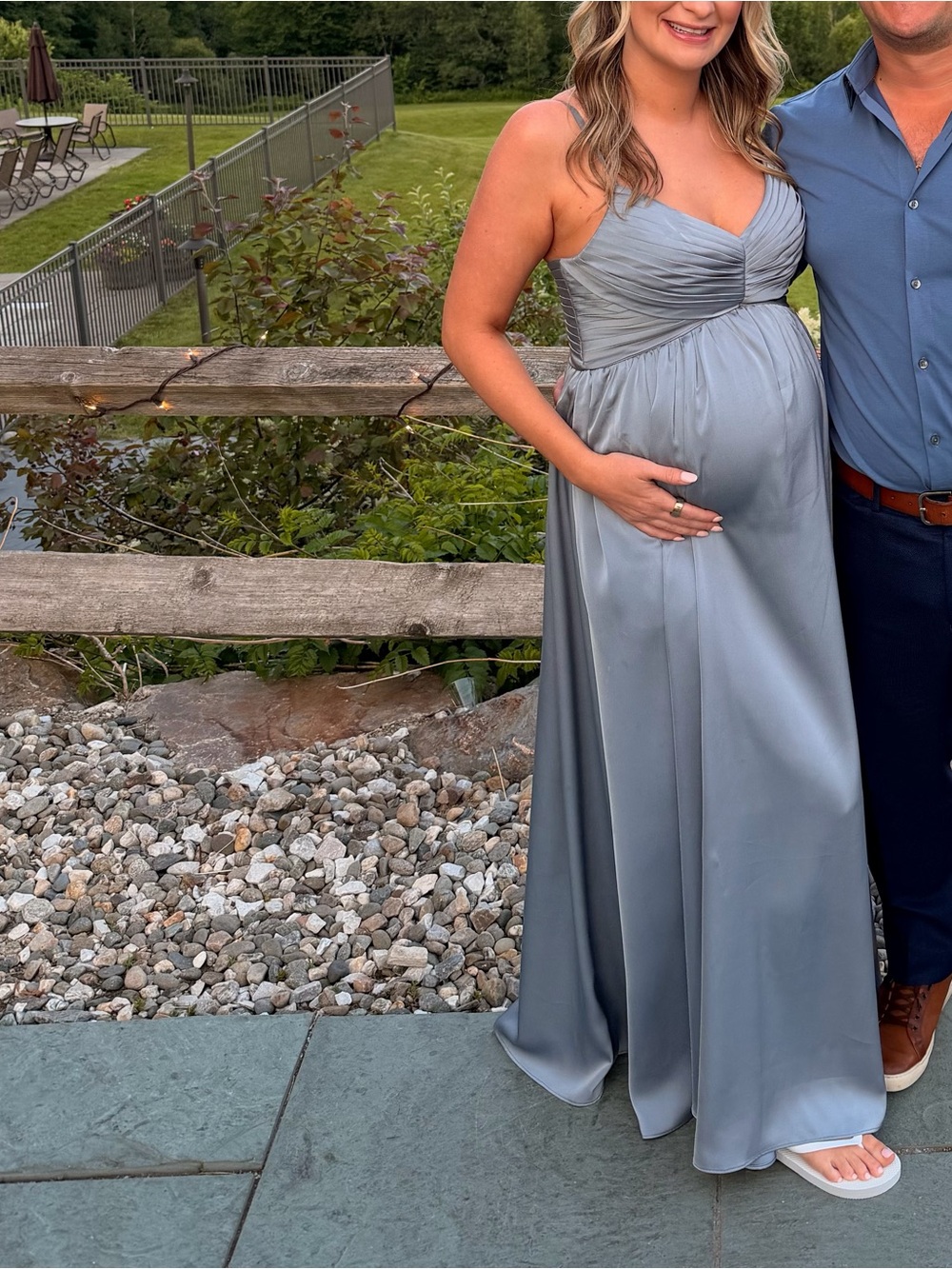 Azazie Satin Maxi Dress in Slate Gray